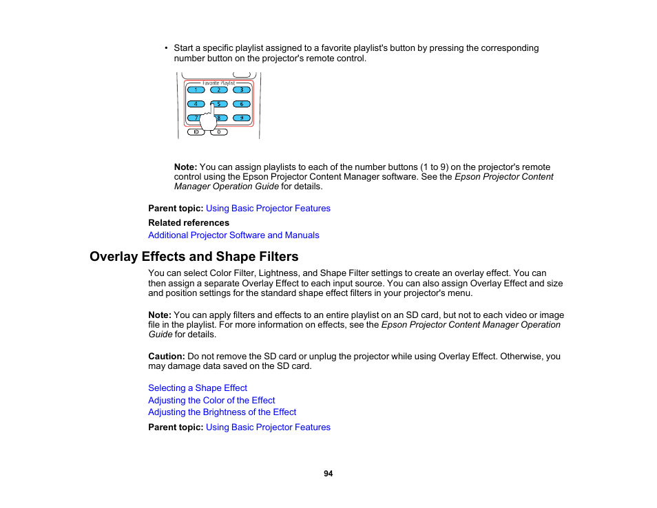 Overlay effects and shape filters | Epson LightScene EV-115 2200-Lumen WXGA Laser 3LCD Projector (Black) User Manual | Page 94 / 210