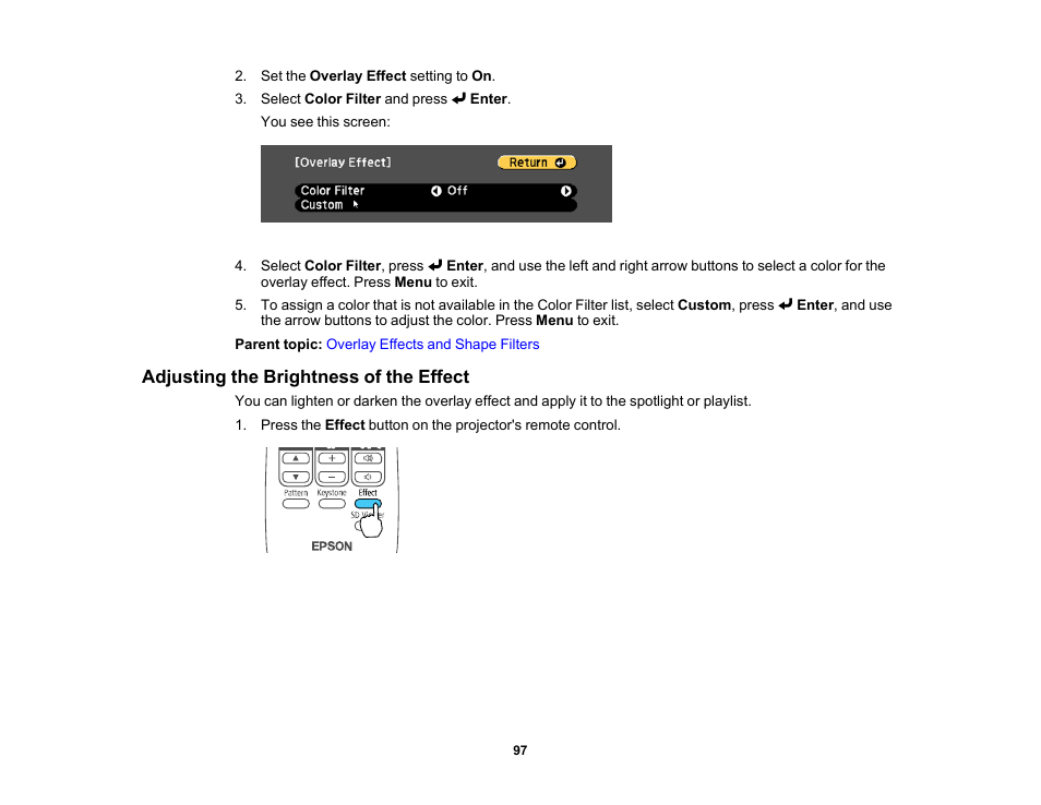 Adjusting the brightness of the effect | Epson LightScene EV-115 2200-Lumen WXGA Laser 3LCD Projector (Black) User Manual | Page 97 / 210