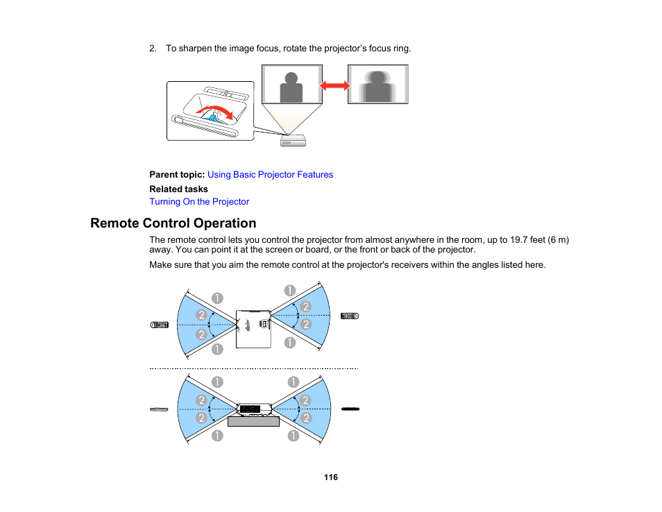 Remote control operation | Epson PowerLite L265F 4600-Lumen Full HD Laser 3LCD Projector (Black) User Manual | Page 116 / 306