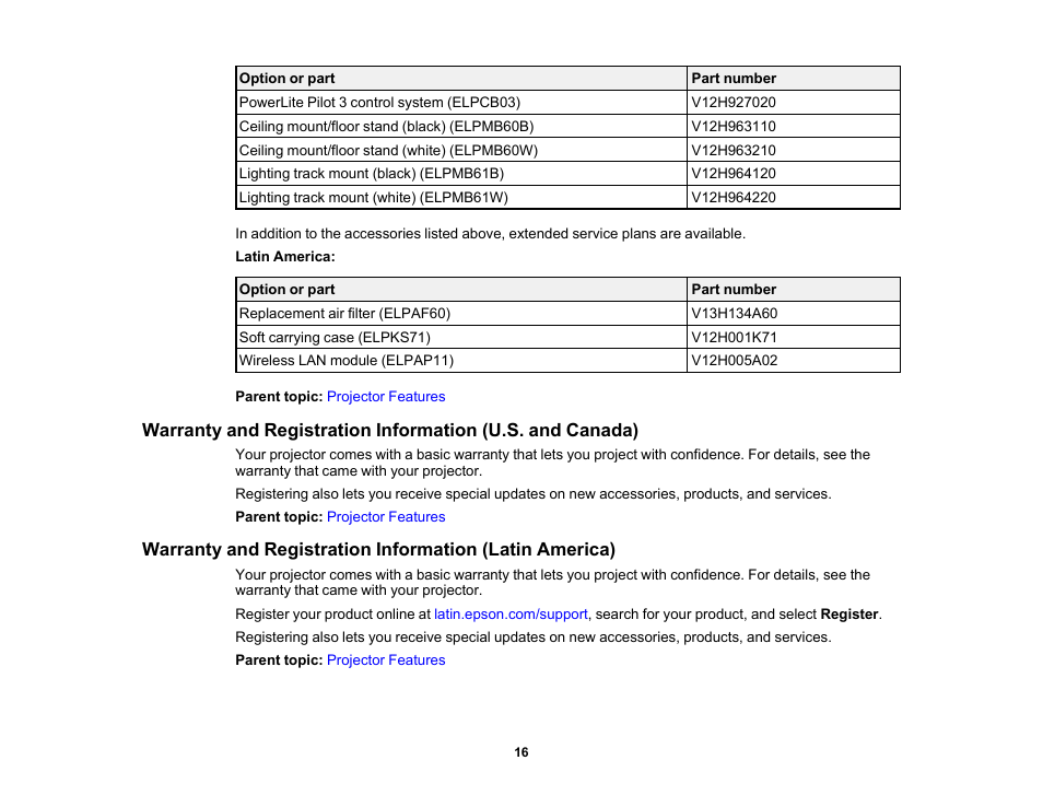 Epson PowerLite L265F 4600-Lumen Full HD Laser 3LCD Projector (Black) User Manual | Page 16 / 306