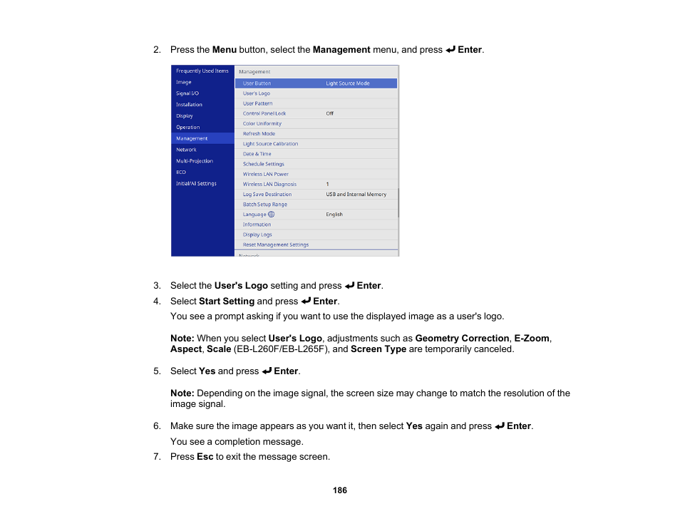 Epson PowerLite L265F 4600-Lumen Full HD Laser 3LCD Projector (Black) User Manual | Page 186 / 306