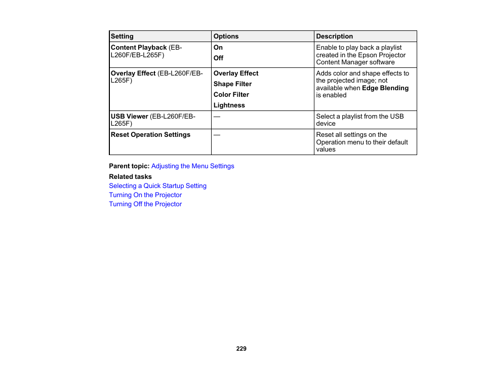 Epson PowerLite L265F 4600-Lumen Full HD Laser 3LCD Projector (Black) User Manual | Page 229 / 306