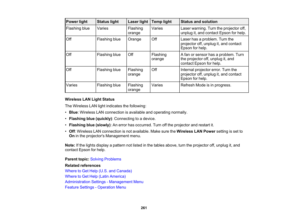 Epson PowerLite L265F 4600-Lumen Full HD Laser 3LCD Projector (Black) User Manual | Page 261 / 306