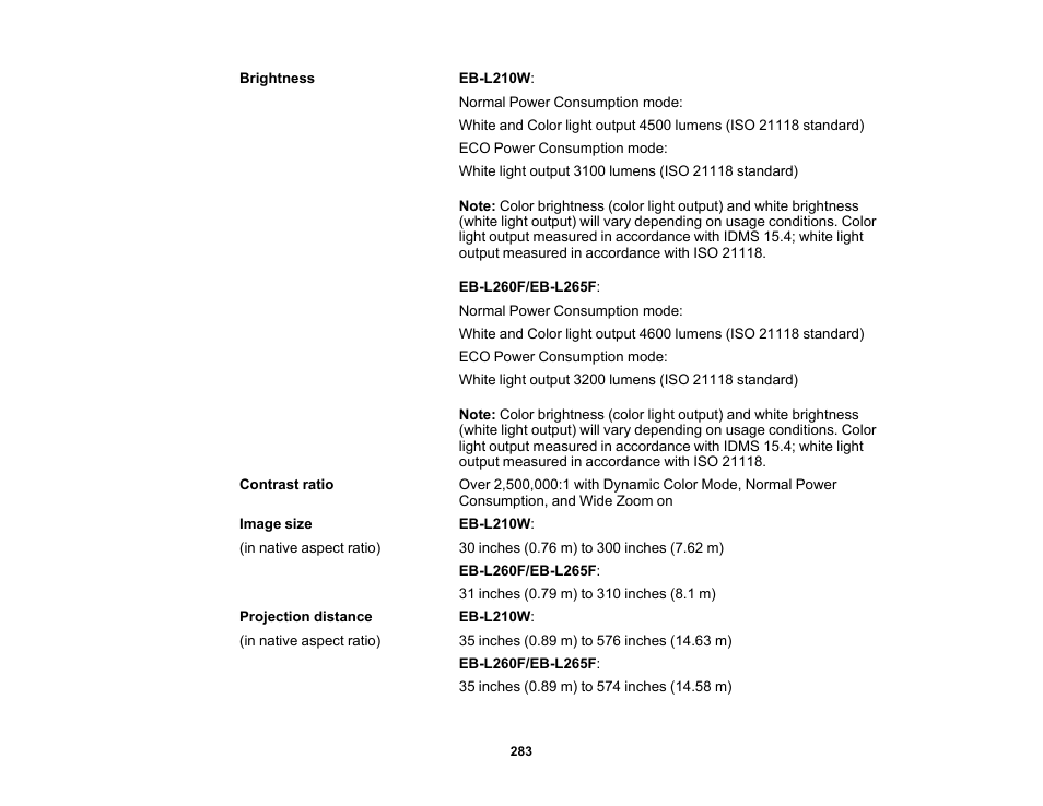 Epson PowerLite L265F 4600-Lumen Full HD Laser 3LCD Projector (Black) User Manual | Page 283 / 306