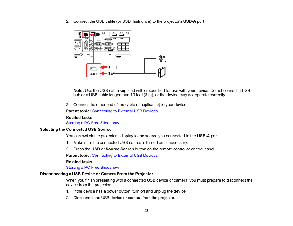 Selecting the connected usb source | Epson PowerLite L265F 4600-Lumen Full HD Laser 3LCD Projector (Black) User Manual | Page 43 / 306