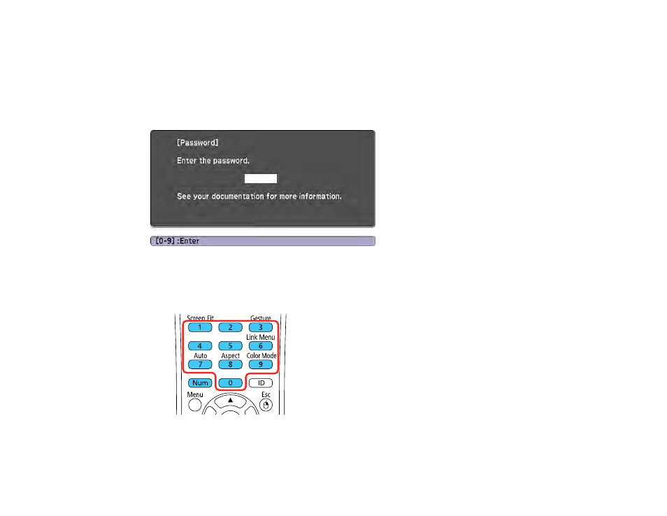 Entering a password to use the projector | Epson PowerLite 2250U 5000-Lumen WUXGA 3LCD Projector User Manual | Page 138 / 299