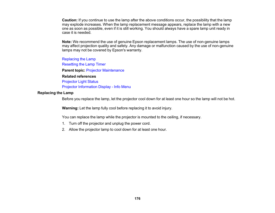 Replacing the lamp | Epson PowerLite 1288 4000-Lumen Full HD 3LCD Projector with Wi-Fi User Manual | Page 176 / 234