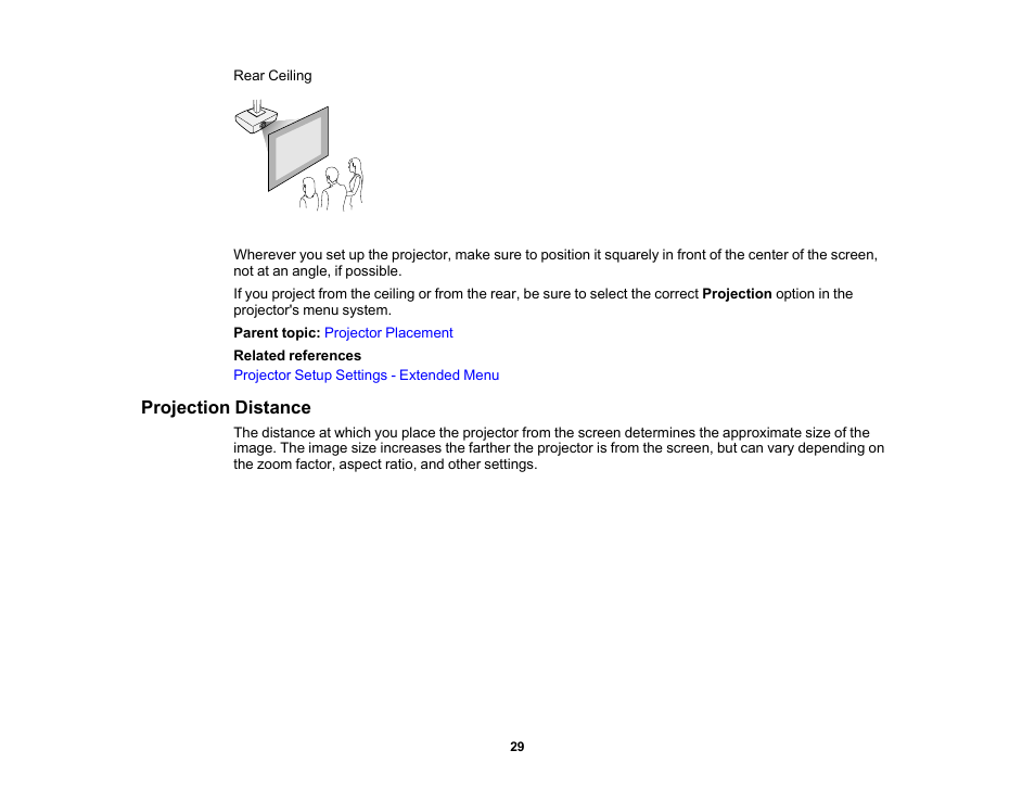 Projection distance | Epson PowerLite 1288 4000-Lumen Full HD 3LCD Projector with Wi-Fi User Manual | Page 29 / 234