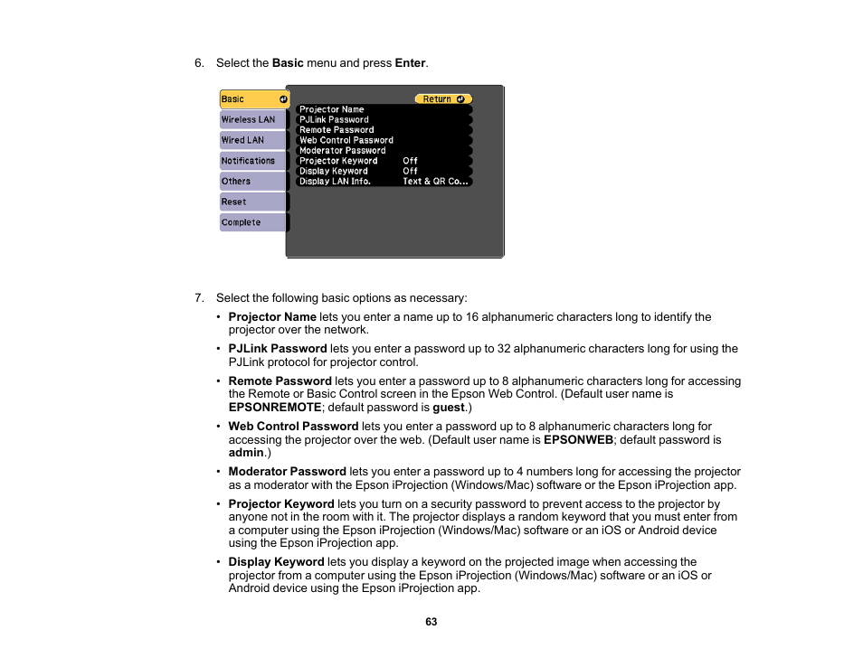 Epson PowerLite 1288 4000-Lumen Full HD 3LCD Projector with Wi-Fi User Manual | Page 63 / 234