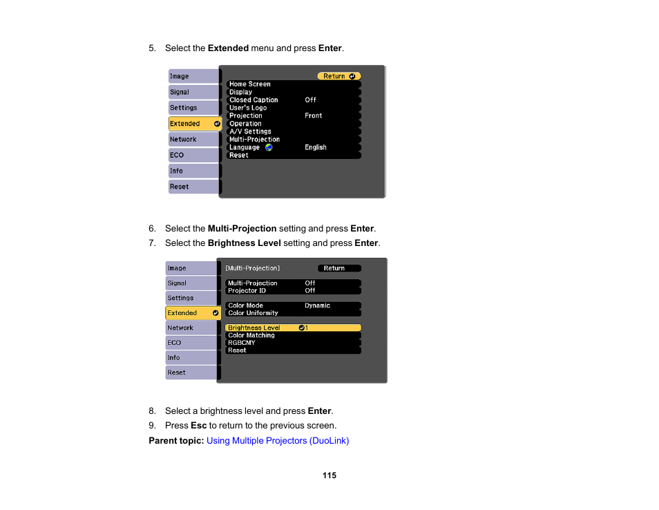 Epson PowerLite 685W 3500-Lumen WXGA Ultra-Short Throw 3LCD Projector User Manual | Page 115 / 263