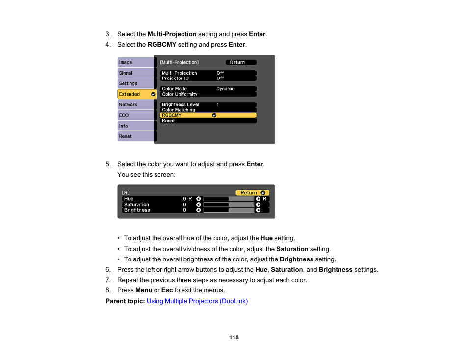 Epson PowerLite 685W 3500-Lumen WXGA Ultra-Short Throw 3LCD Projector User Manual | Page 118 / 263