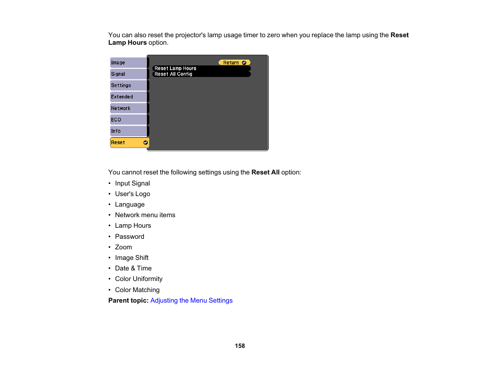 Epson PowerLite 685W 3500-Lumen WXGA Ultra-Short Throw 3LCD Projector User Manual | Page 158 / 263