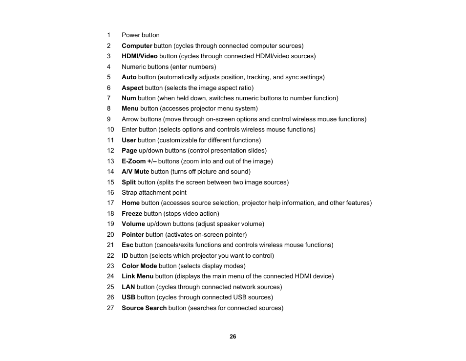 Epson PowerLite 685W 3500-Lumen WXGA Ultra-Short Throw 3LCD Projector User Manual | Page 26 / 263