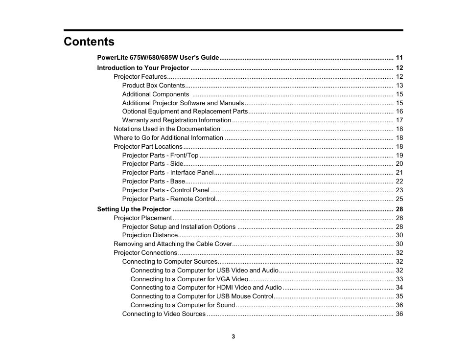 Epson PowerLite 685W 3500-Lumen WXGA Ultra-Short Throw 3LCD Projector User Manual | Page 3 / 263