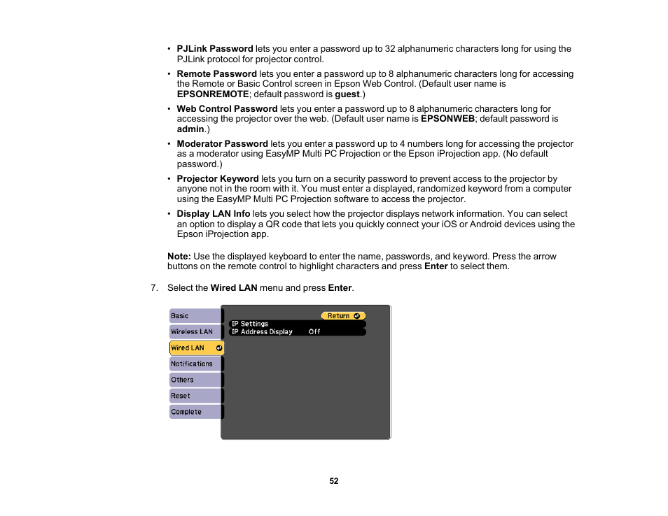 Epson PowerLite 685W 3500-Lumen WXGA Ultra-Short Throw 3LCD Projector User Manual | Page 52 / 263