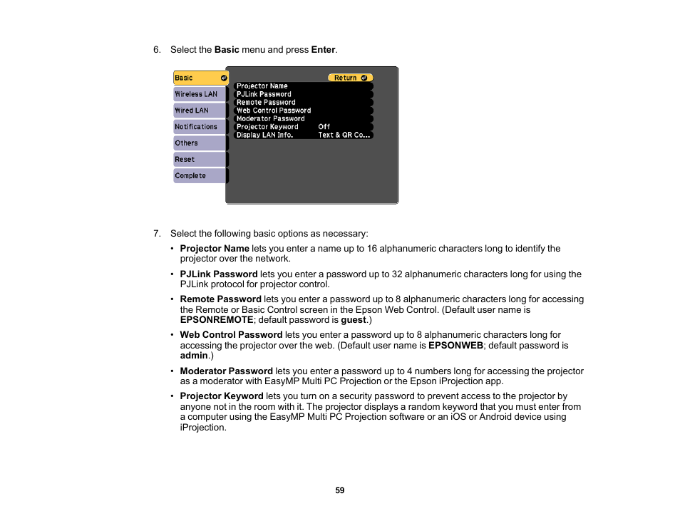 Epson PowerLite 685W 3500-Lumen WXGA Ultra-Short Throw 3LCD Projector User Manual | Page 59 / 263