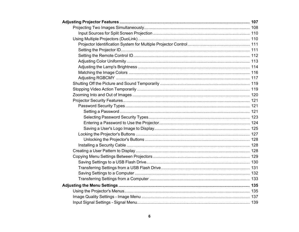 Epson PowerLite 685W 3500-Lumen WXGA Ultra-Short Throw 3LCD Projector User Manual | Page 6 / 263