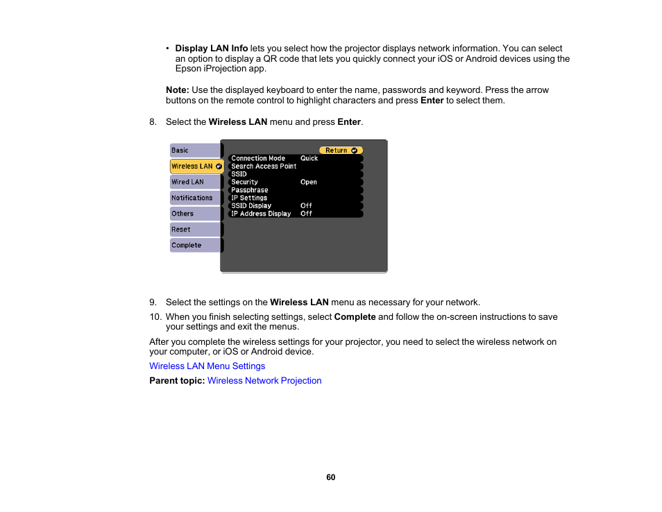 Epson PowerLite 685W 3500-Lumen WXGA Ultra-Short Throw 3LCD Projector User Manual | Page 60 / 263