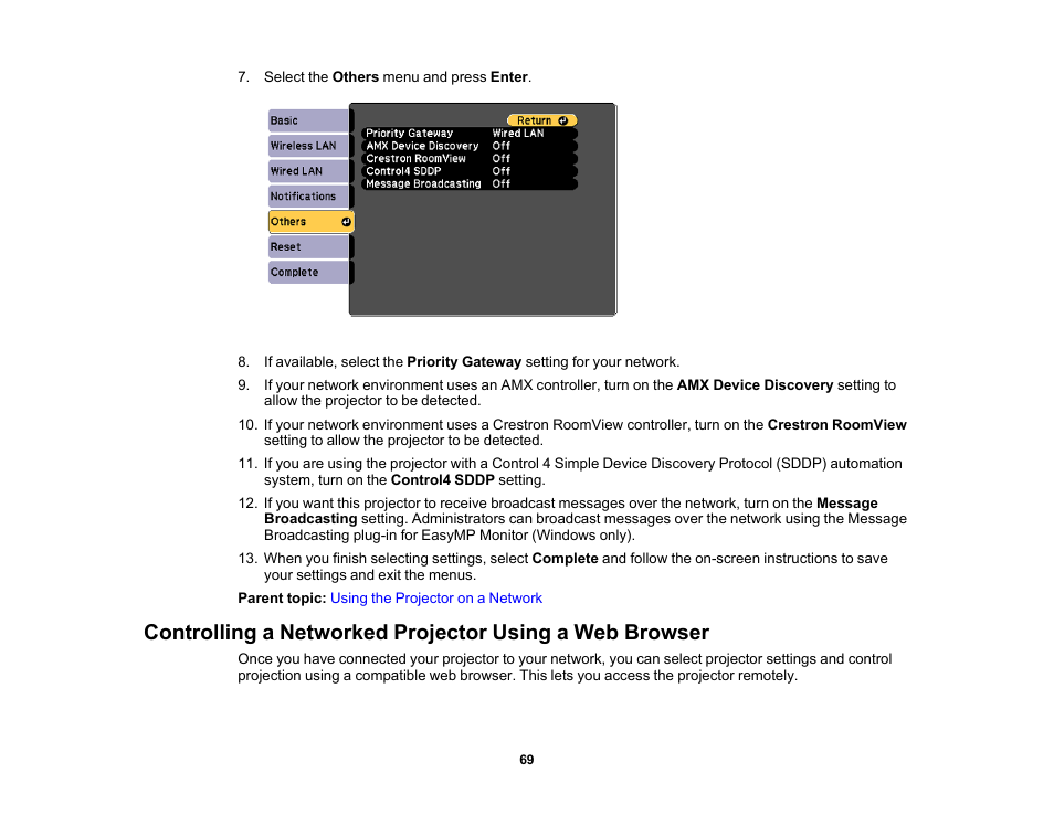 Epson PowerLite 685W 3500-Lumen WXGA Ultra-Short Throw 3LCD Projector User Manual | Page 69 / 263