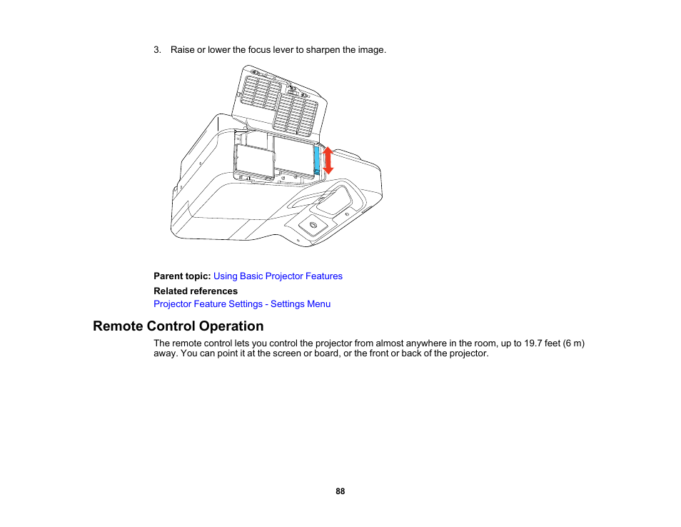 Remote control operation | Epson PowerLite 685W 3500-Lumen WXGA Ultra-Short Throw 3LCD Projector User Manual | Page 88 / 263