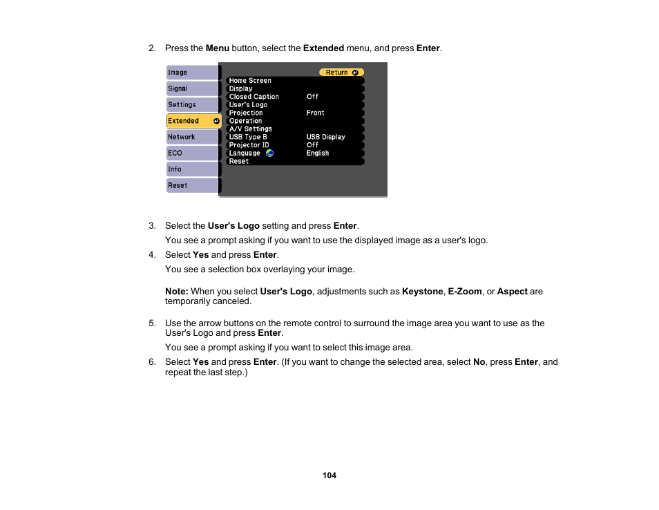 Epson PowerLite 1781W 3200-Lumen WXGA 3LCD Projector User Manual | Page 104 / 245