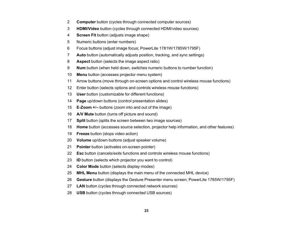 Epson PowerLite 1781W 3200-Lumen WXGA 3LCD Projector User Manual | Page 23 / 245