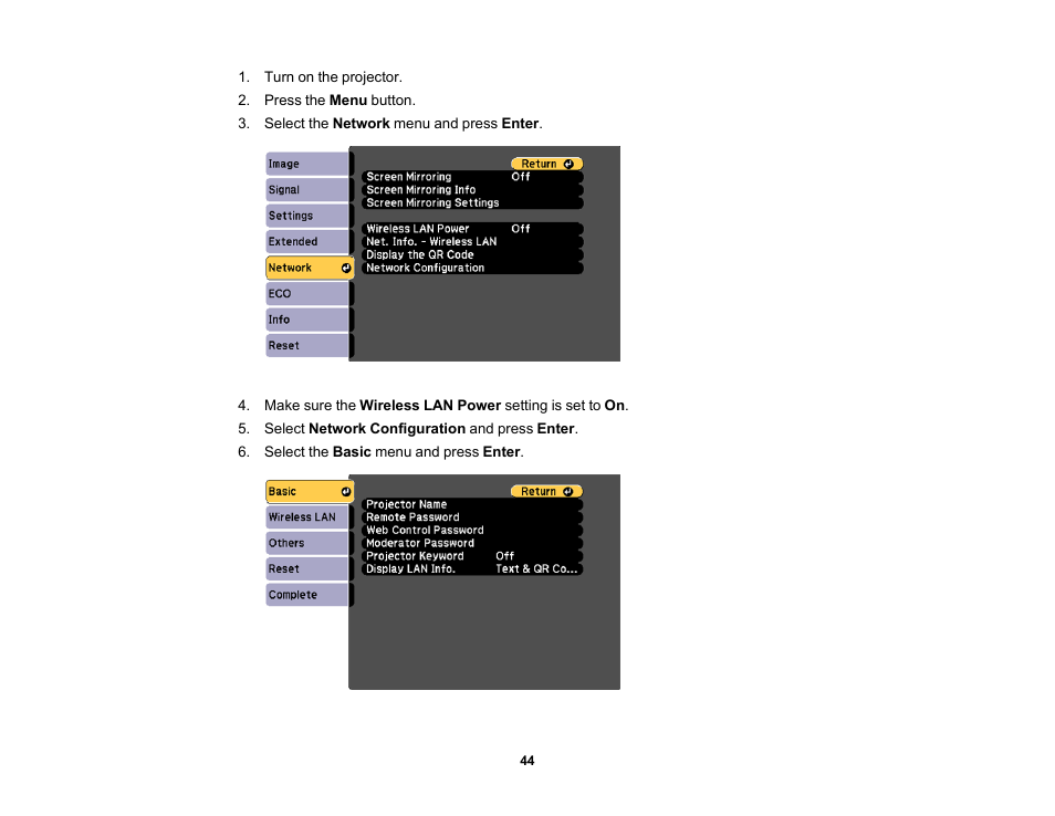 Epson PowerLite 1781W 3200-Lumen WXGA 3LCD Projector User Manual | Page 44 / 245