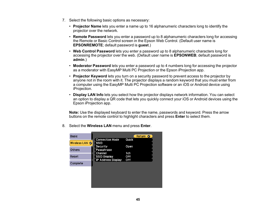 Epson PowerLite 1781W 3200-Lumen WXGA 3LCD Projector User Manual | Page 45 / 245