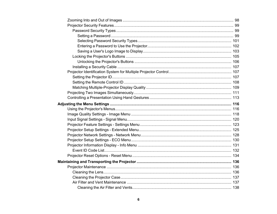 Epson PowerLite 1781W 3200-Lumen WXGA 3LCD Projector User Manual | Page 6 / 245