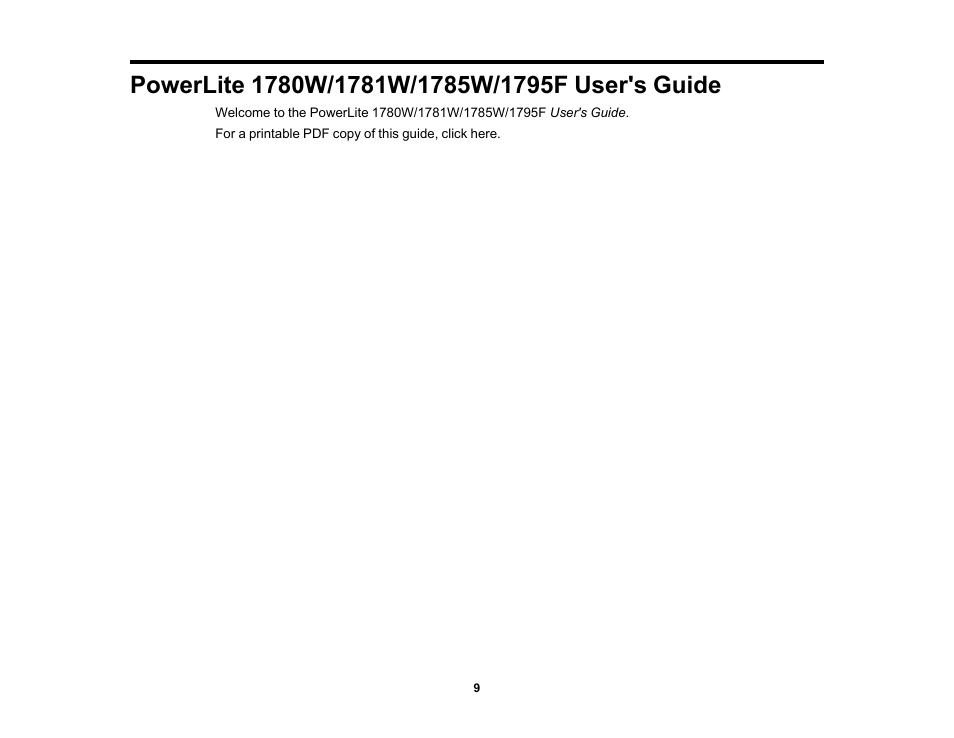 Powerlite 1780w/1781w/1785w/1795f user's guide | Epson PowerLite 1781W 3200-Lumen WXGA 3LCD Projector User Manual | Page 9 / 245