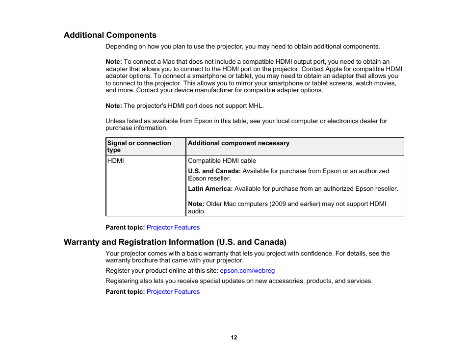 Additional components | Epson EpiqVision Flex CO-FH02 3000-Lumen Full HD 3LCD Smart Home Theater Projector User Manual | Page 12 / 121