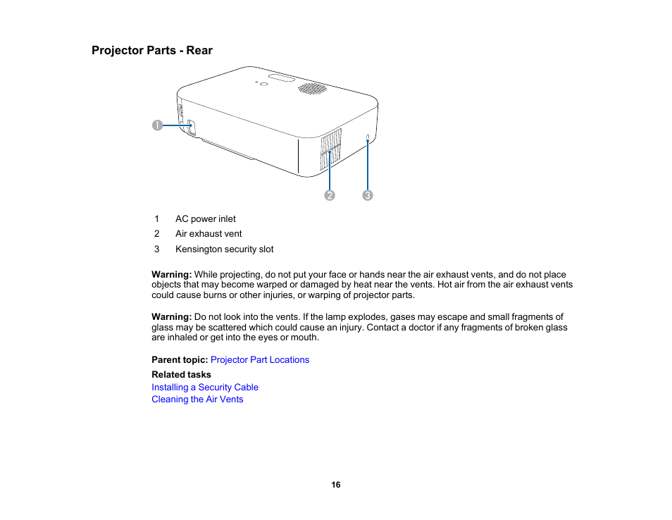 Projector parts - rear | Epson EpiqVision Flex CO-FH02 3000-Lumen Full HD 3LCD Smart Home Theater Projector User Manual | Page 16 / 121