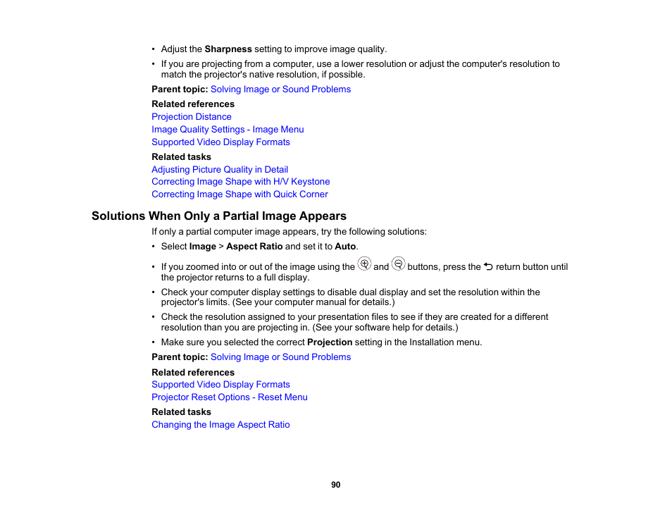 Solutions when only a partial image appears | Epson EpiqVision Flex CO-FH02 3000-Lumen Full HD 3LCD Smart Home Theater Projector User Manual | Page 90 / 121