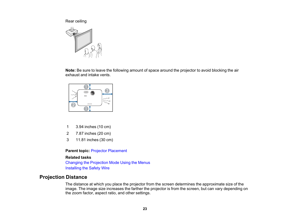 Projection distance | Epson EpiqVision Flex CO-W01 3000-Lumen WXGA 3LCD Projector User Manual | Page 23 / 144