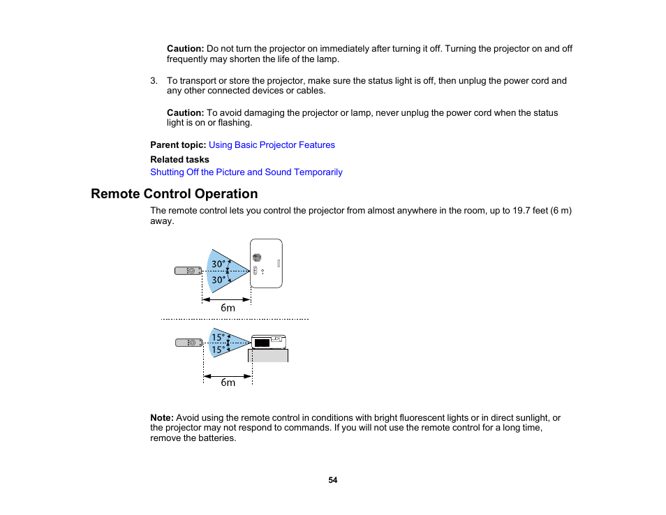 Remote control operation | Epson EpiqVision Flex CO-W01 3000-Lumen WXGA 3LCD Projector User Manual | Page 54 / 144