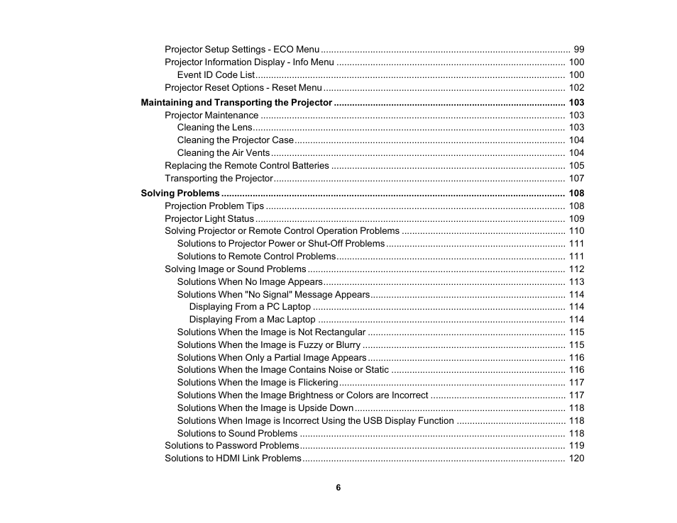 Epson EpiqVision Flex CO-W01 3000-Lumen WXGA 3LCD Projector User Manual | Page 6 / 144