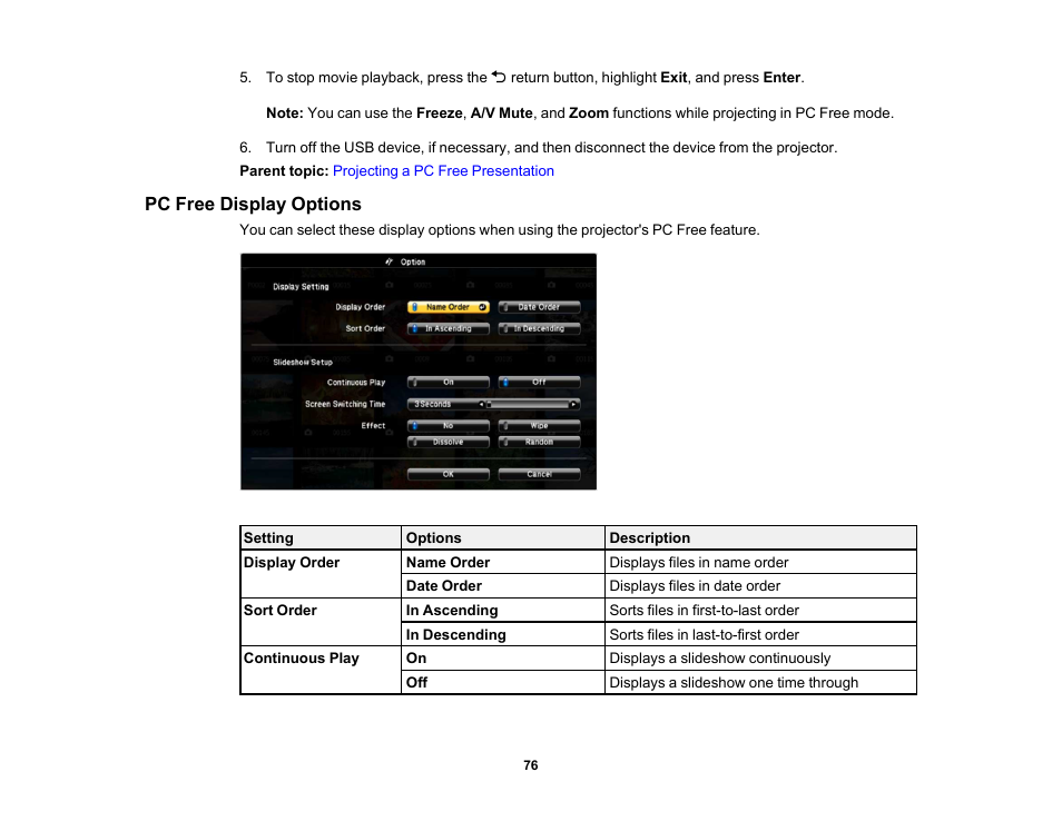 Pc free display options | Epson EpiqVision Flex CO-W01 3000-Lumen WXGA 3LCD Projector User Manual | Page 76 / 144