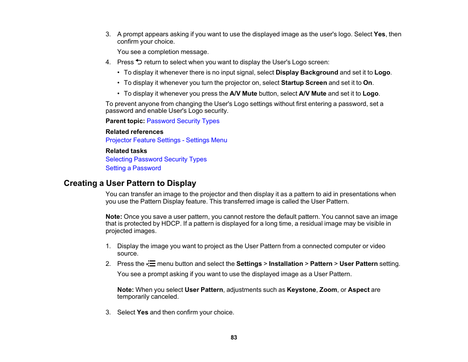 Creating a user pattern to display | Epson EpiqVision Flex CO-W01 3000-Lumen WXGA 3LCD Projector User Manual | Page 83 / 144