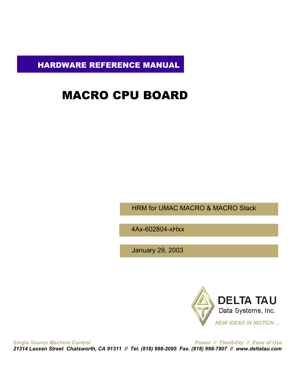 Delta Tau MACRO CPU BOARD 4Ax-602804-xHxx User Manual | 35 pages