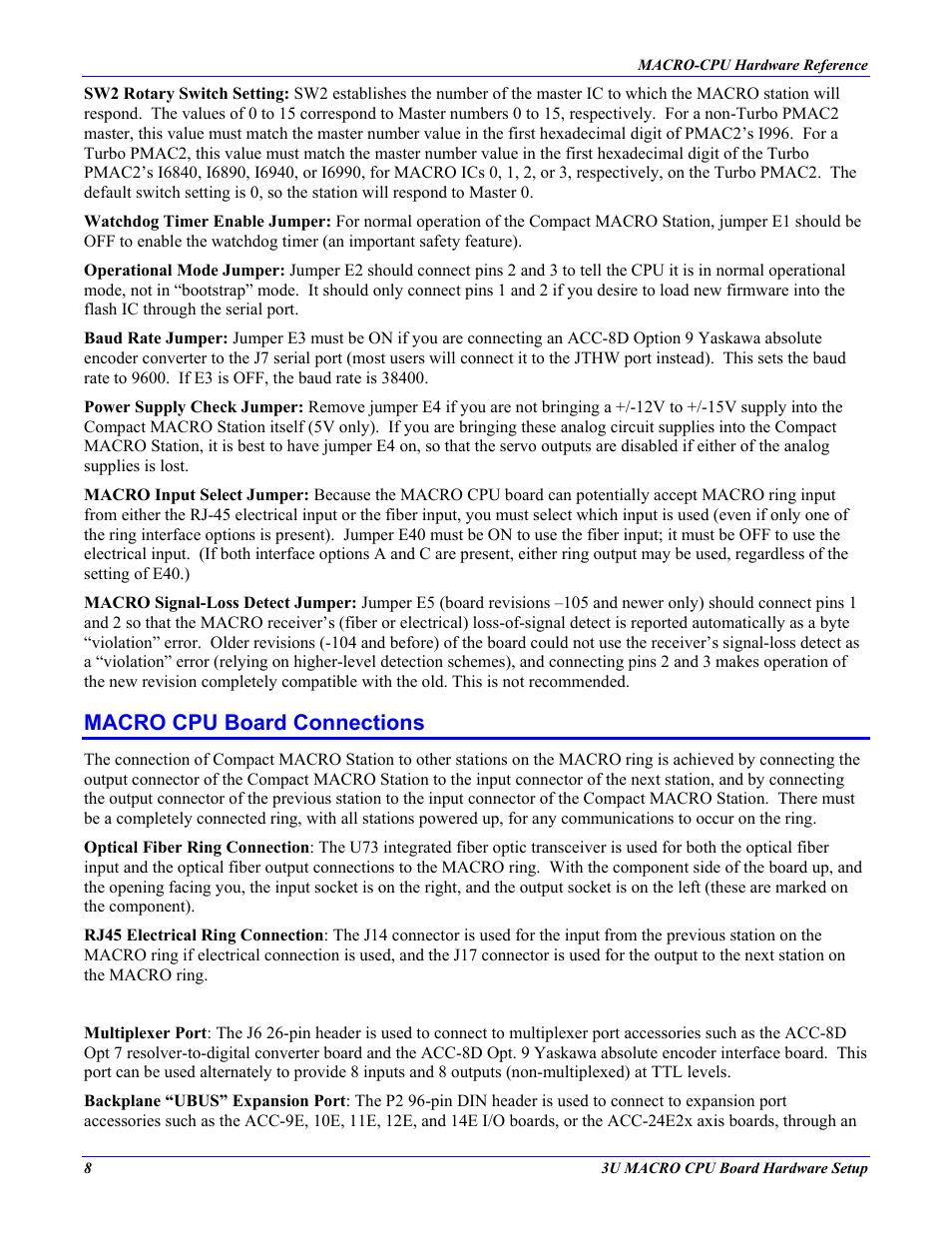 Macro cpu board connections | Delta Tau MACRO CPU BOARD 4Ax-602804-xHxx User Manual | Page 12 / 35