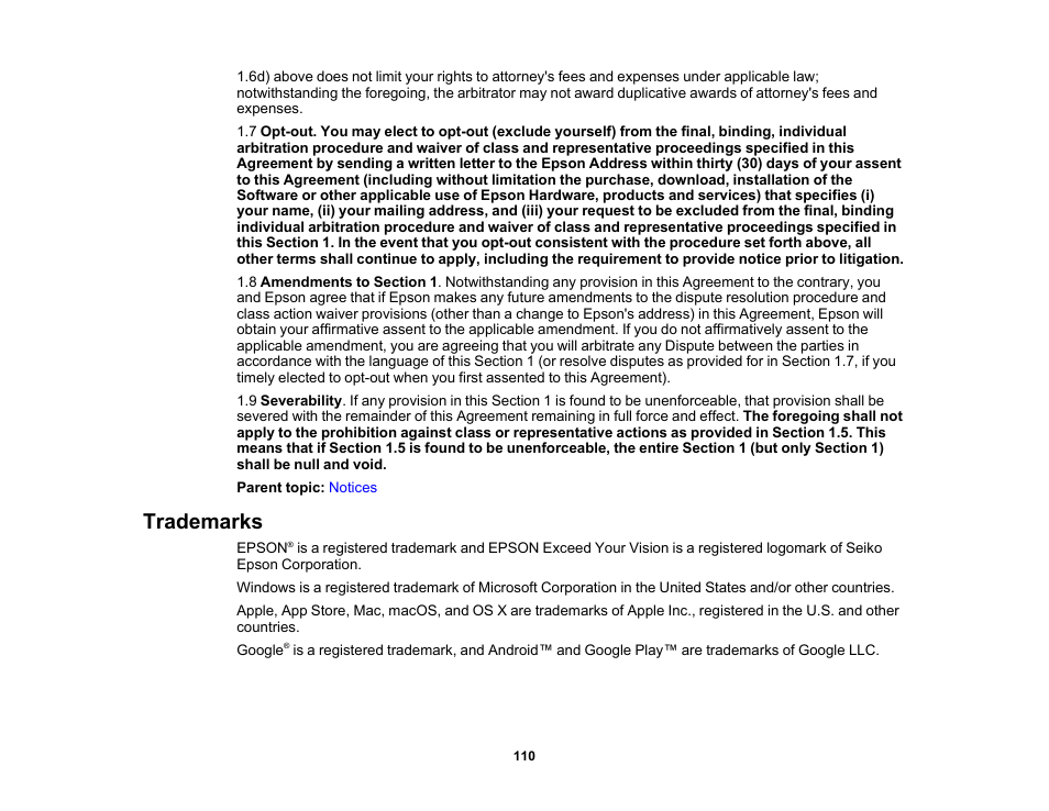 Trademarks | Epson Workforce ES-60W Wireless Portable Document Scanner User Manual | Page 110 / 112