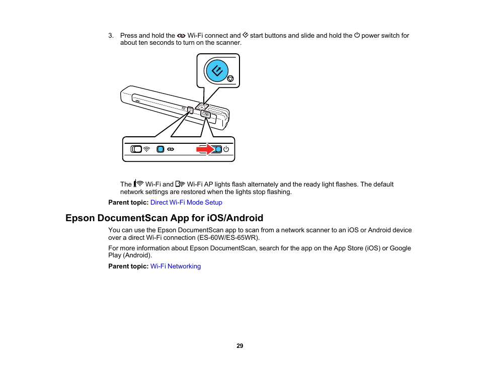 Epson documentscan app for ios/android | Epson Workforce ES-60W Wireless Portable Document Scanner User Manual | Page 29 / 112