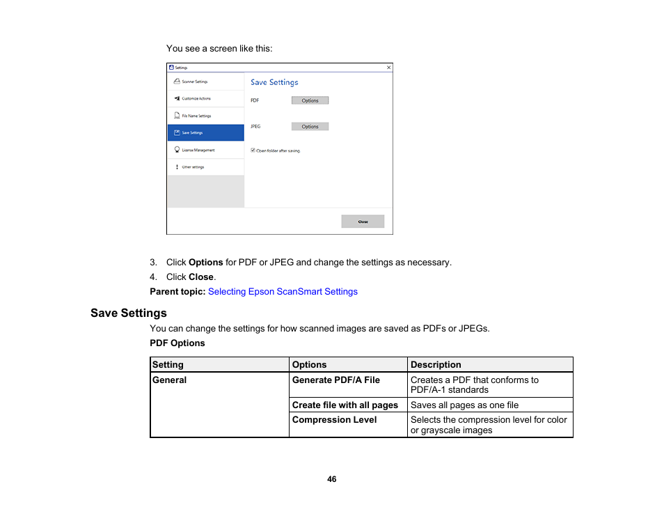 Save settings | Epson Workforce ES-60W Wireless Portable Document Scanner User Manual | Page 46 / 112