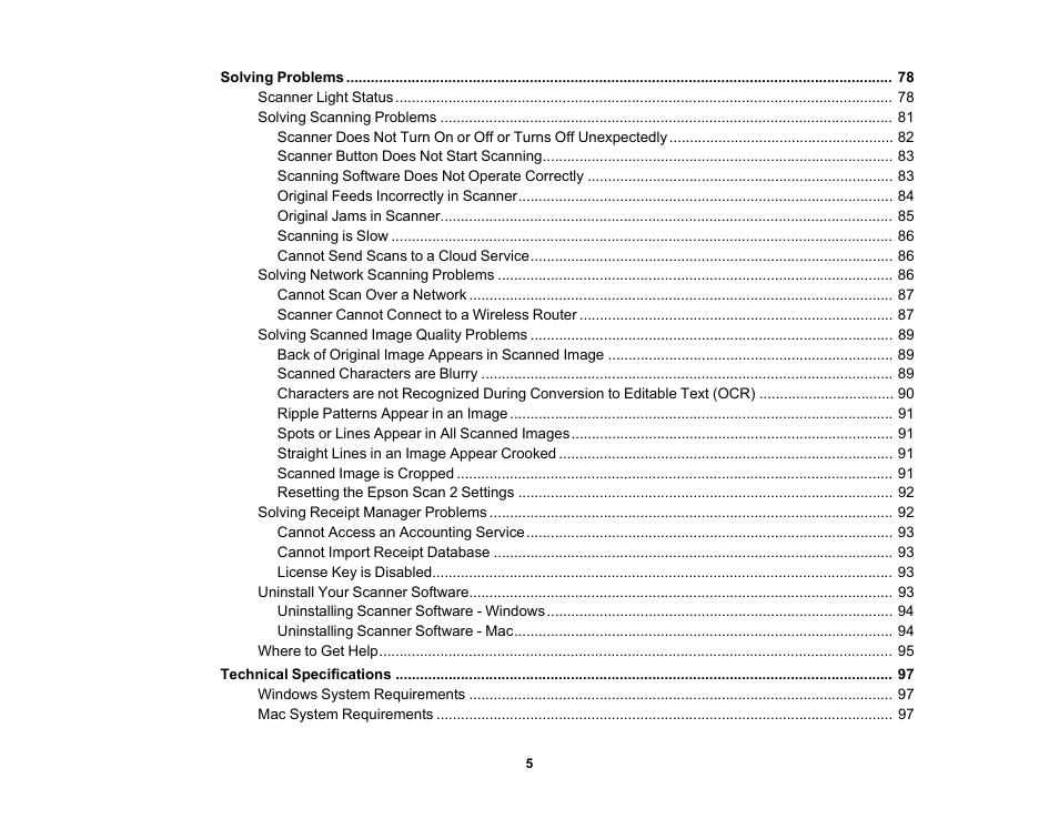 Epson Workforce ES-60W Wireless Portable Document Scanner User Manual | Page 5 / 112