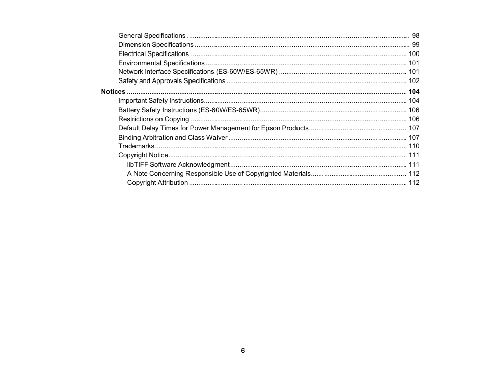 Epson Workforce ES-60W Wireless Portable Document Scanner User Manual | Page 6 / 112