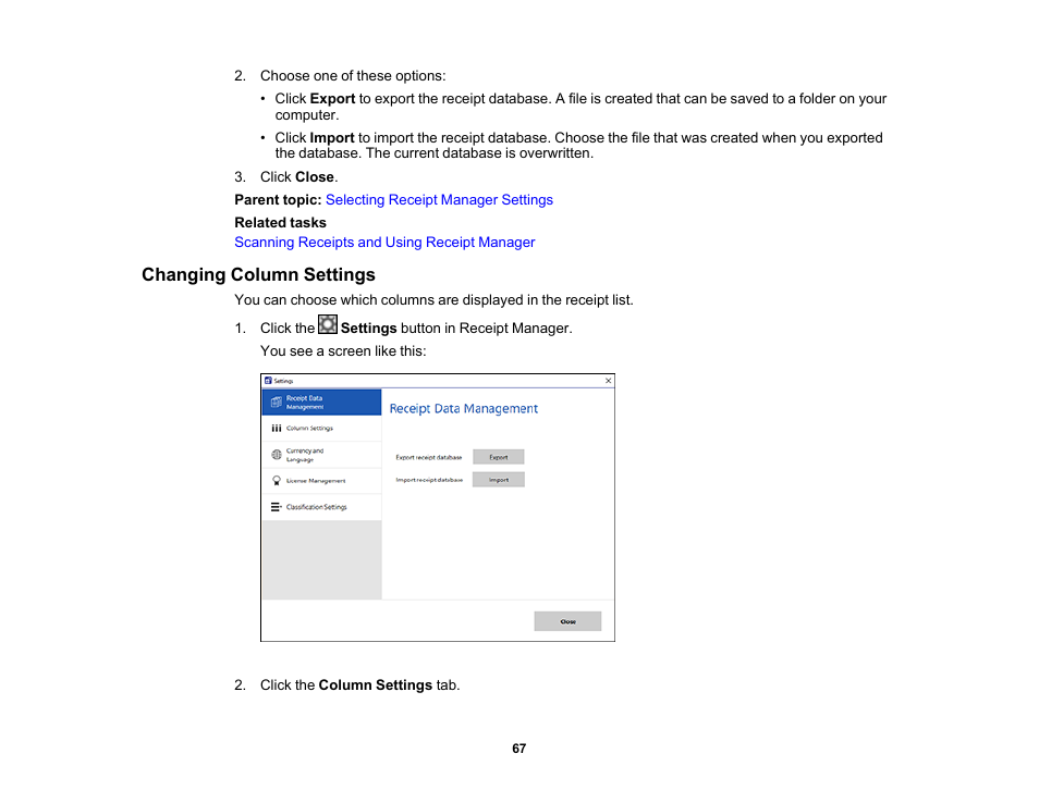 Changing column settings | Epson Workforce ES-60W Wireless Portable Document Scanner User Manual | Page 67 / 112