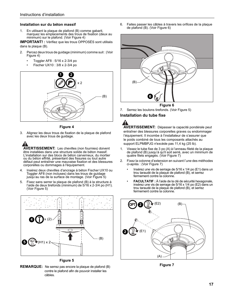 Installation du tube fixe | Epson Universal Projector Mount with 3" Extension Column User Manual | Page 17 / 44