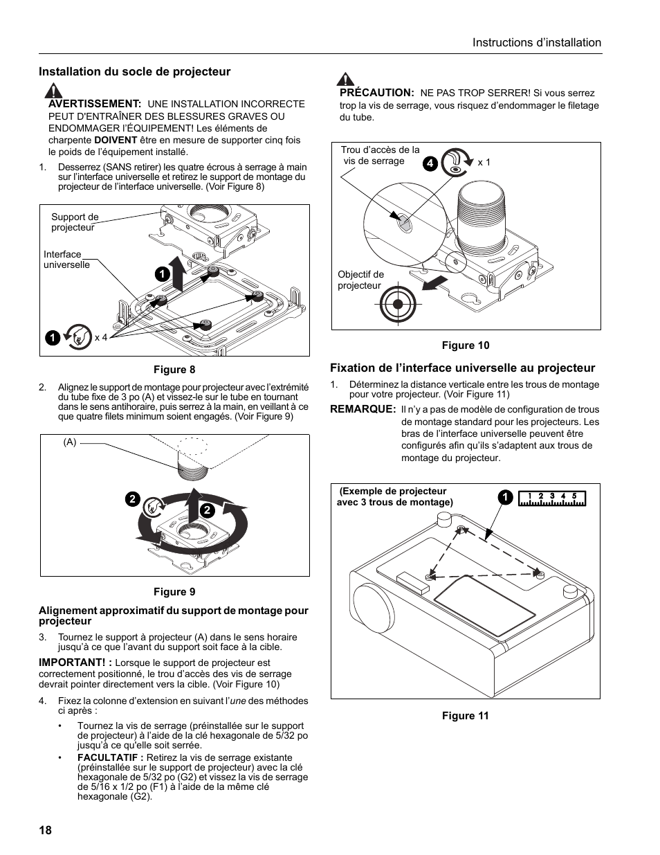 Installation du socle de projecteur, Fixation de l’interface universelle au projecteur | Epson Universal Projector Mount with 3" Extension Column User Manual | Page 18 / 44