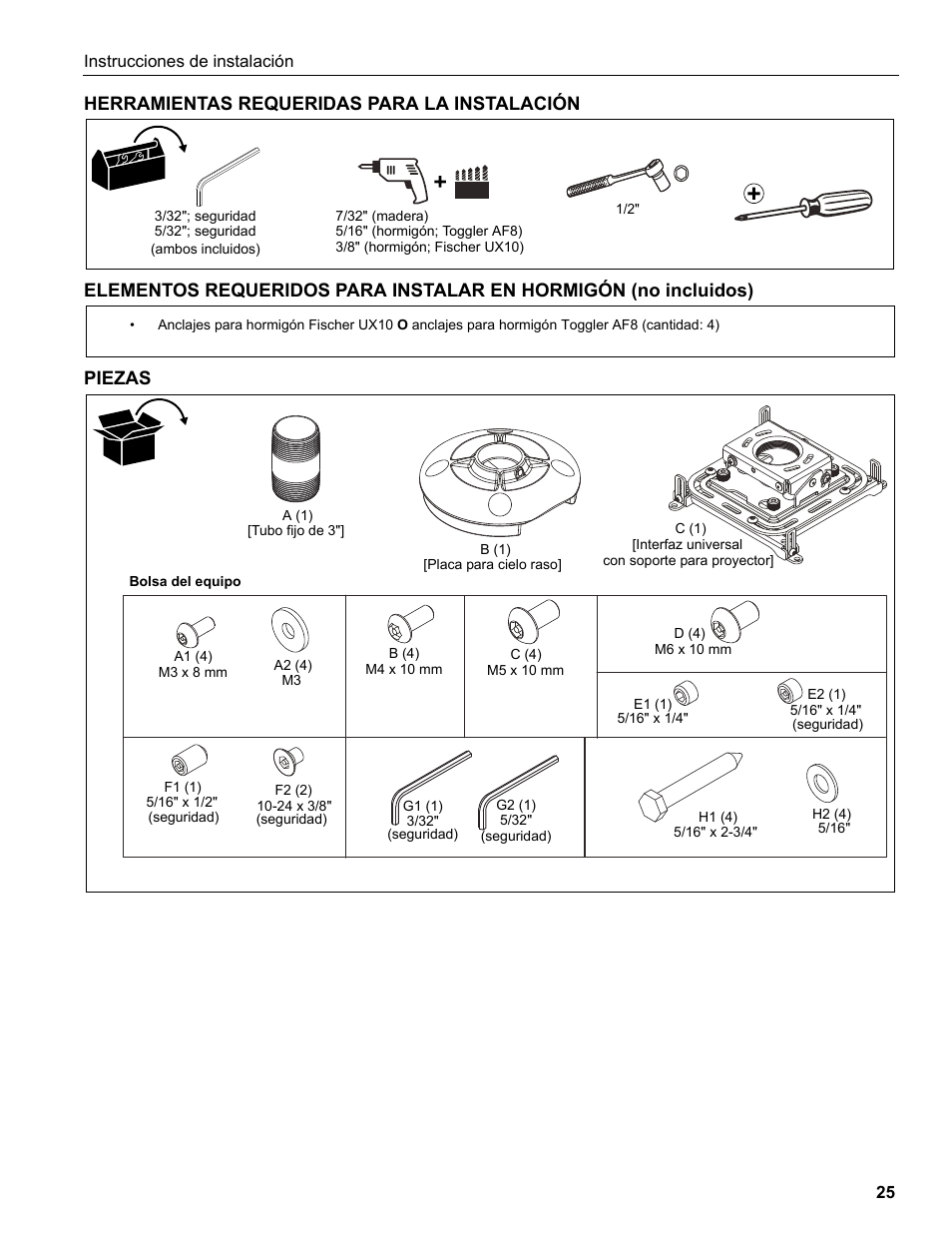 Epson Universal Projector Mount with 3" Extension Column User Manual | Page 25 / 44