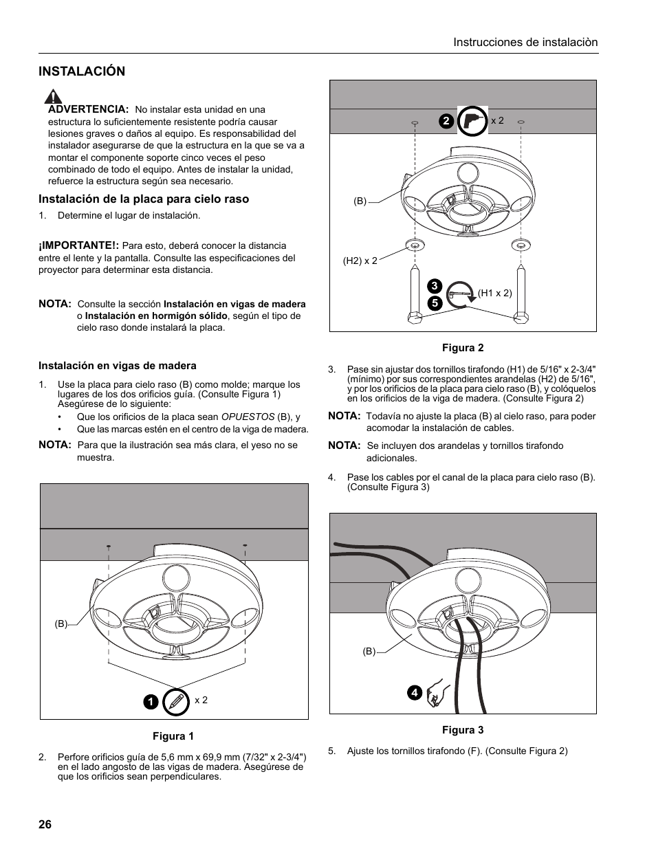 Instalación | Epson Universal Projector Mount with 3" Extension Column User Manual | Page 26 / 44